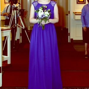 chiffon bridesmaid dress with chantilly lace inset